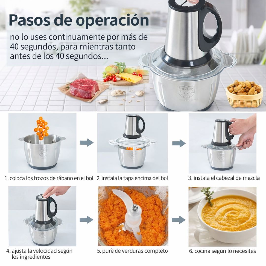 Molino Picador Eléctrico Acero Inoxidable - 2 litros