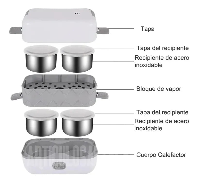 Lonchera Vaporera Eléctrica 4 Recipientes - Acero Inoxidable
