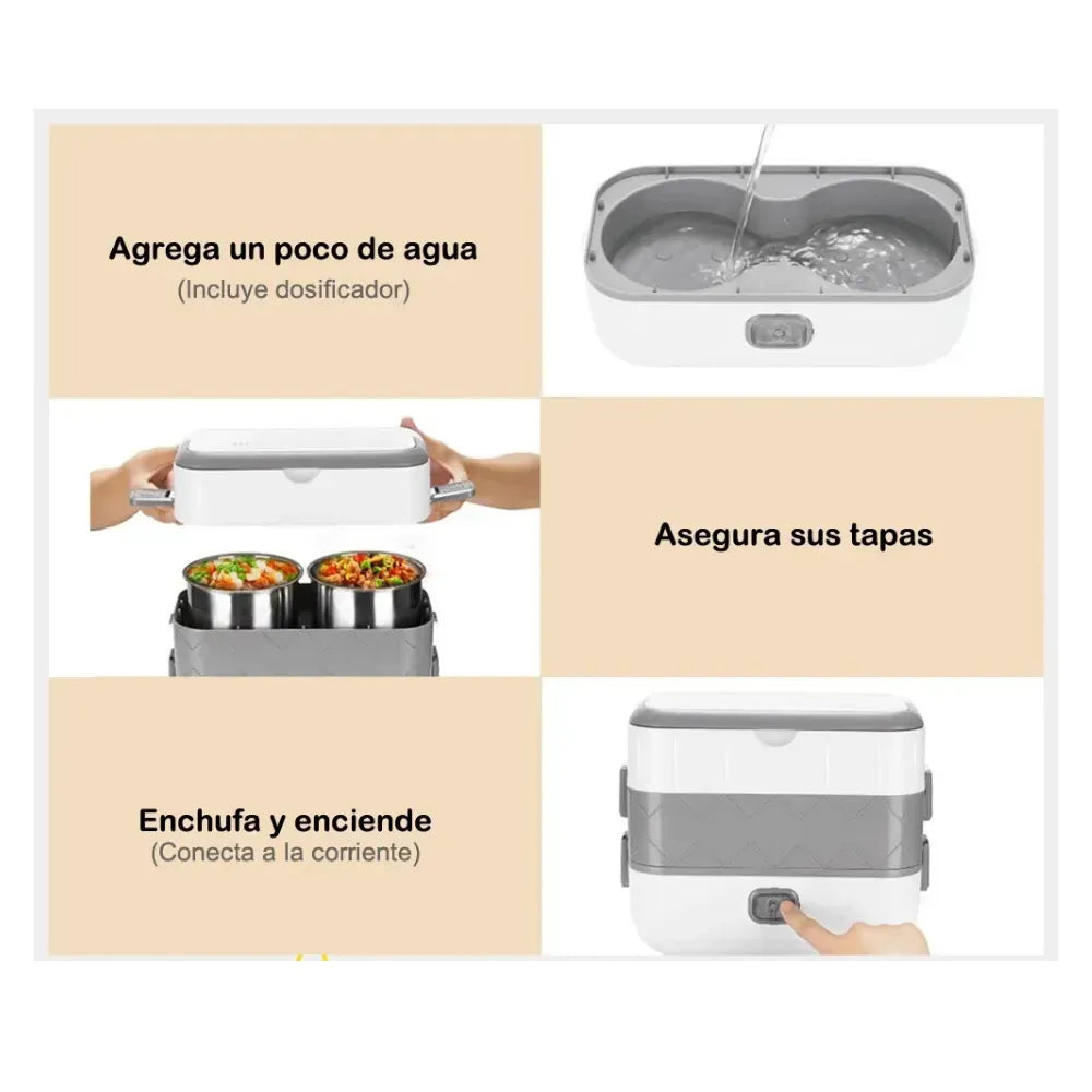 Lonchera Vaporera Eléctrica 4 Recipientes - Acero Inoxidable